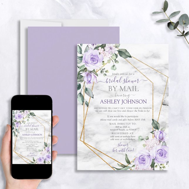 Invitación Lilac Lavender Gold Marble Flower por correo (Subido por el creador)
