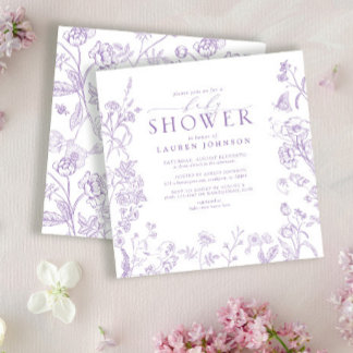 Invitación Lilac Lavender Victorian Floral Baby Shower