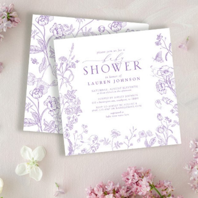 Invitación Lilac Lavender Victorian Floral Baby Shower (Subido por el creador)