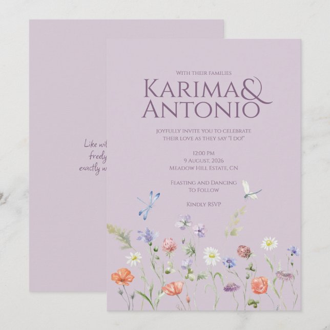Invitación Lilac Lavender Whimsy Wildflower (Anverso / Reverso)