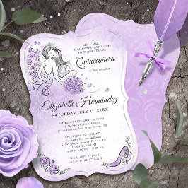Invitación Lilac Lavender y Silver Princess Quince cumpleaños