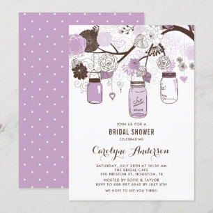 Invitación Lilac Mason Jars and Flowers Bridal Shower