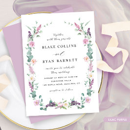 Invitación Lilac, Mauve Púrpura Pastel Delicado Boda Floral