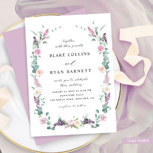 Invitación Lilac, Mauve Púrpura Pastel Delicado Boda Floral