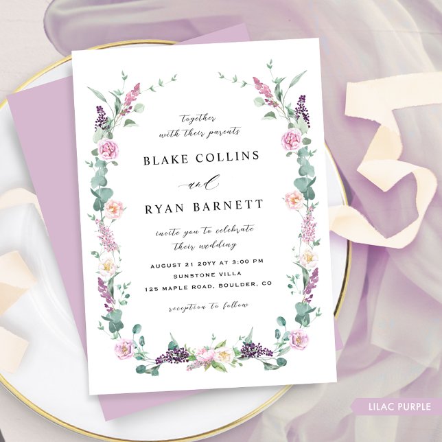 Invitación Lilac, Mauve Púrpura Pastel Delicado Boda Floral (Subido por el creador)