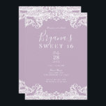 Invitación Lilac Mauve & White Lace Elegant Sweet 16 Fiesta<br><div class="desc">Personalizar para cualquier evento</div>