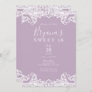 Invitación Lilac Mauve & White Lace Elegant Sweet 16 Fiesta