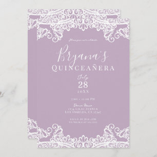 Invitación Lilac Mauve & White Lace Elegante Quinceañera