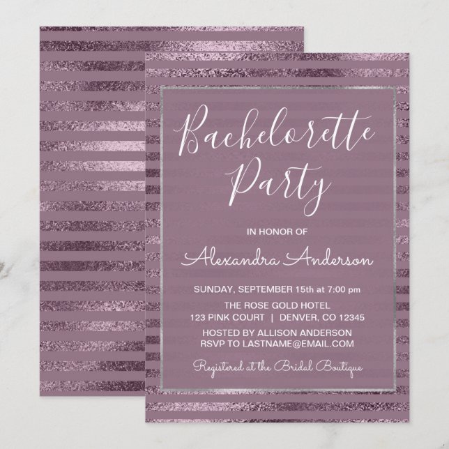 Invitación Lilac Metálico Relieve metalizado Moderno Bachelor (Anverso / Reverso)