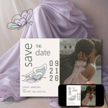 Lilac minimalista moderno y mariposa azul turbia
