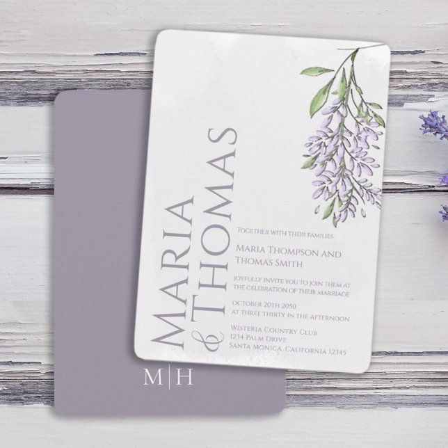 Invitación Lilac Modern Elegant Watercolor Floral (Elegant lilac lavender wisteria floral flower wedding invitations. )