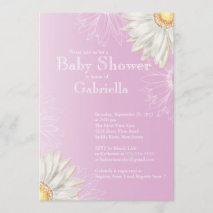 Invitación Lilac moderno y Gerbera blanca Daisy Baby Shower