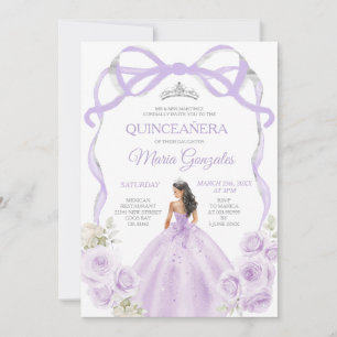Invitación Lilac Morado Bow Princesa Plata Corona Quinceañera