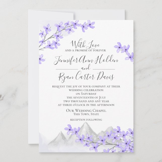 Invitación Lilac Mountain Purple Boda (Anverso)