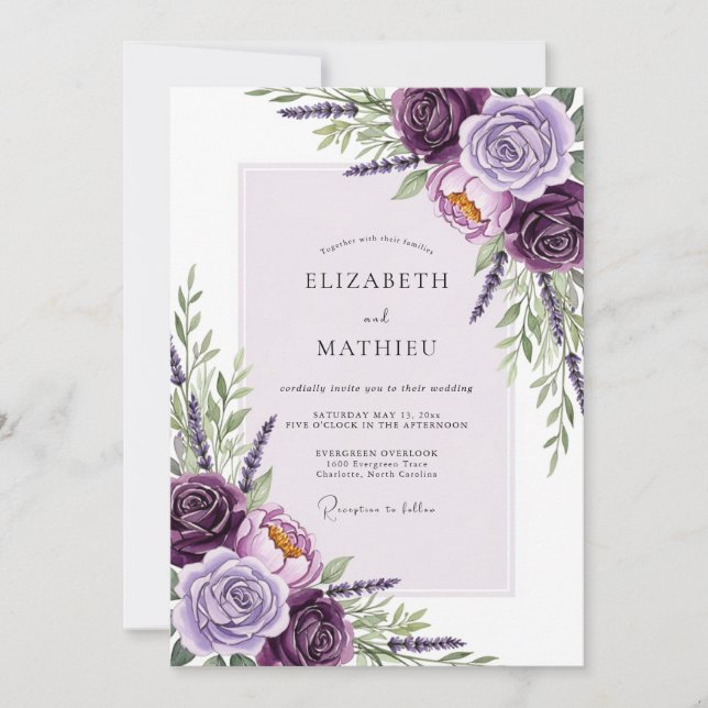 Invitación Lilac Ornate Floral Wedding (Anverso)