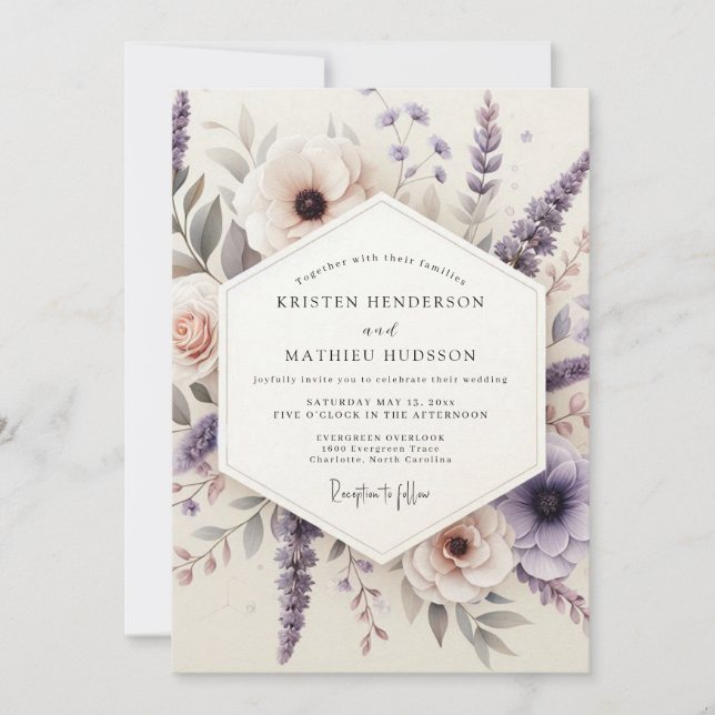 Invitación Lilac Painterly Meadow Wedding (Anverso)