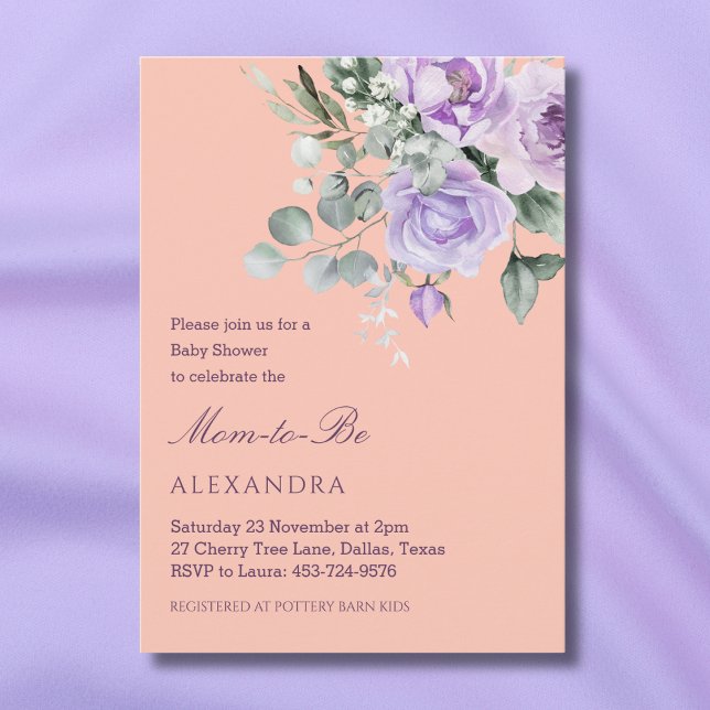 Invitación Lilac Peach Floral Peony Baby Shower (Subido por el creador)