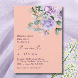 Invitación Lilac Peach Floral Peony Bridal Shower