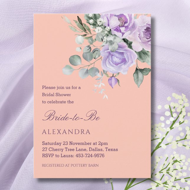 Invitación Lilac Peach Floral Peony Bridal Shower (Subido por el creador)