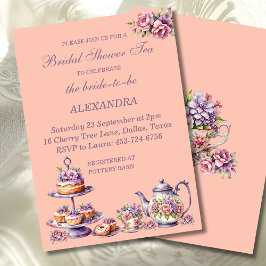 Invitación Lilac Peach Floral Whimsical Tea Bridal Shower 