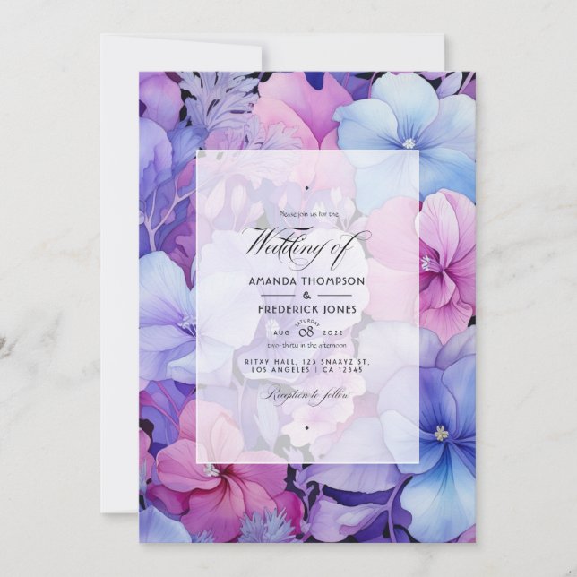 Invitación Lilac, Periwinkle y Lavender Boda Floral (Anverso)