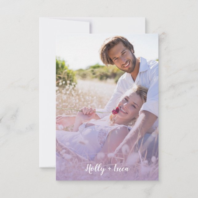 Invitación Lilac Pink Trendy Transparency Effect Photo Couple (Anverso)