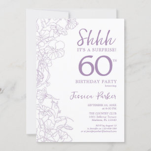 Invitación Lilac Purpl Sorpresa Botánica Blanca 60 cumpleaños