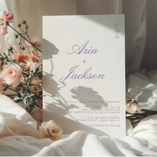 Invitación Lilac Purple Calligraphy Moderno Boda de código QR