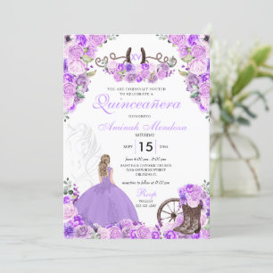 Invitación Lilac Purple Charra Floral Boots Quinceañera