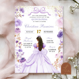 Invitación Lilac Purple Coquette Bow Princesa Quinceanera