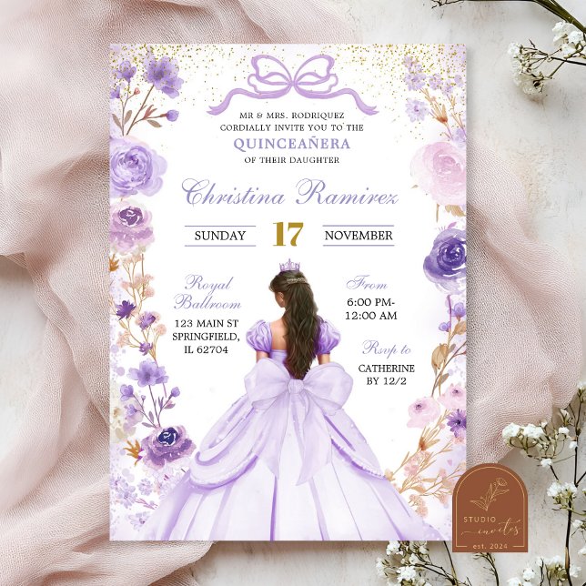 Invitación Lilac Purple Coquette Bow Princesa Quinceanera (Subido por el creador)