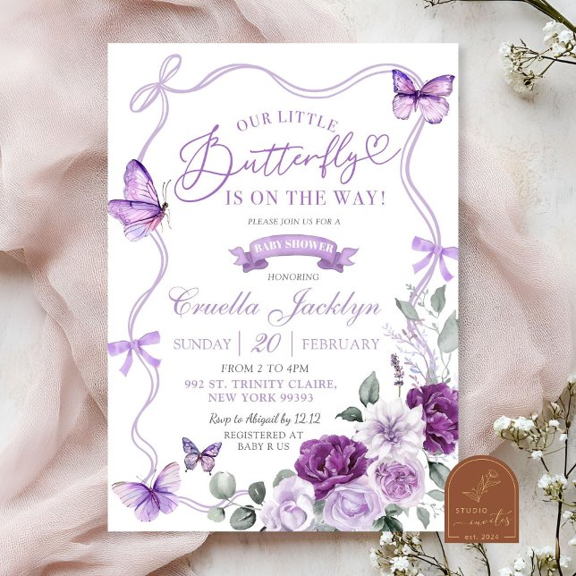 Invitación Lilac Purple Floral Butterfly Baby Shower (Subido por el creador)
