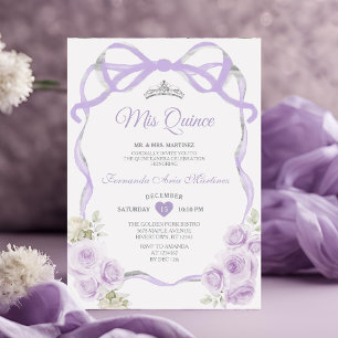 Invitación Lilac Purple Floral Cinta Cinta Plata Misera
