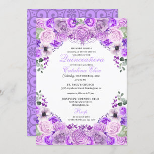 Invitación Lilac Purple Floral Quinceanera Cumpleaños