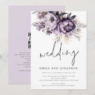 Invitación Lilac Purple Florals Boda informal de guiones