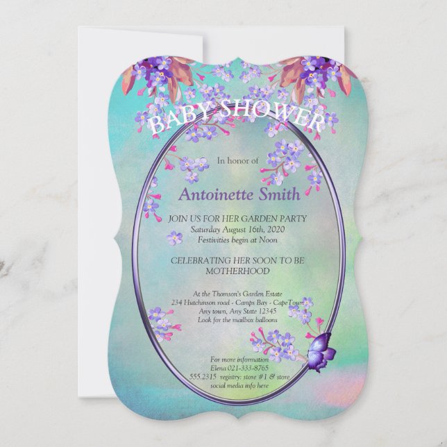Invitación Lilac Purple Forget-me-not flores Baby Shower (Anverso)