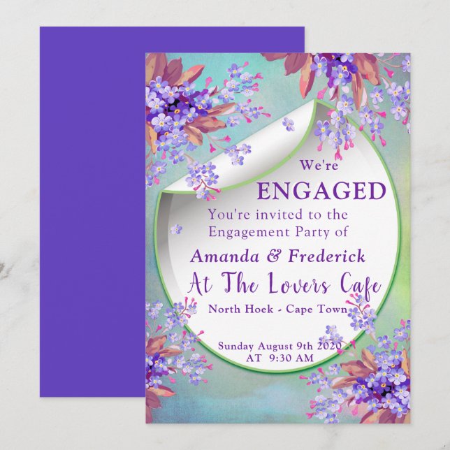 Invitación Lilac Purple Forget-me-nots Engagement (Anverso / Reverso)