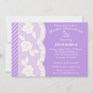 Invitación Lilac Purple, Ivory Floral Lace Invitado en Baby S