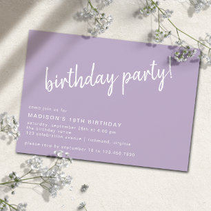 Invitación Lilac Purple Lavender   Simple Cualquier Cumpleaño