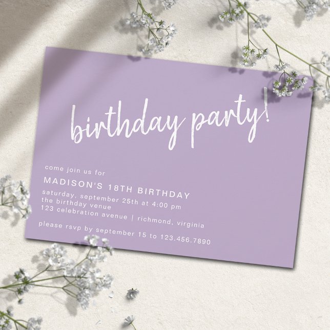 Invitación Lilac Purple Lavender | Simple Cualquier Cumpleaño (Subido por el creador)