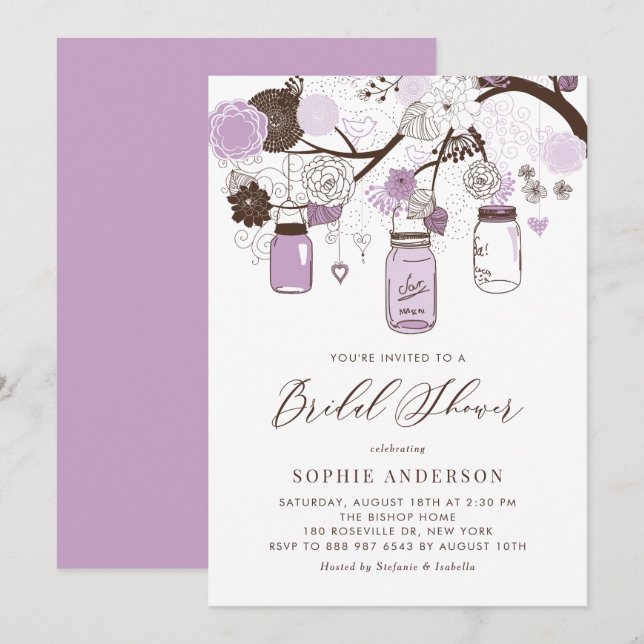 Invitación Lilac Purple Mason Jars Bridal Shower (Anverso / Reverso)