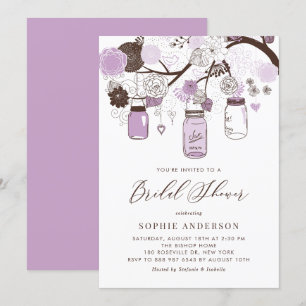 Invitación Lilac Purple Mason Jars Bridal Shower