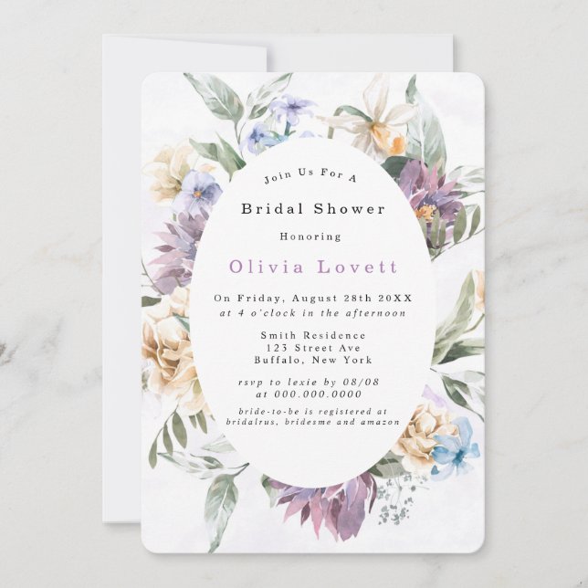 Invitación Lilac Purple Peony Wildflowe Bridal (Anverso)