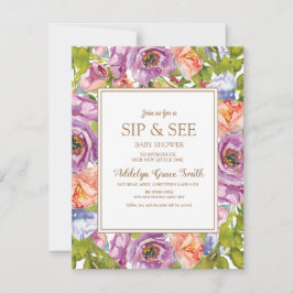 Invitación Lilac Purple Pink Floral Sip Véase Baby Shower