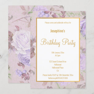 INVITACIÓN LILAC PURPLE ROSA GOLD PERSONALIZADO BLANCO CUMPLE