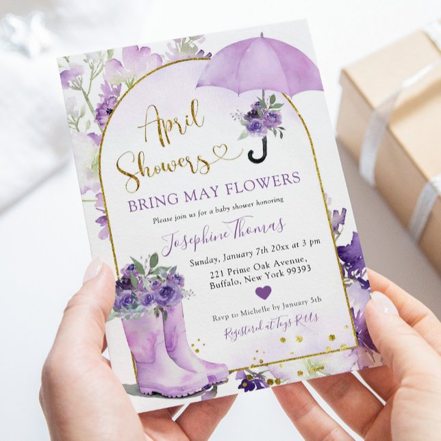 Invitación Lilac Purple Umbrella April Showers Baby Shower (Subido por el creador)