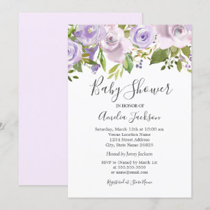 Invitación Lilac Purple Watercolor Floral Baby Shower