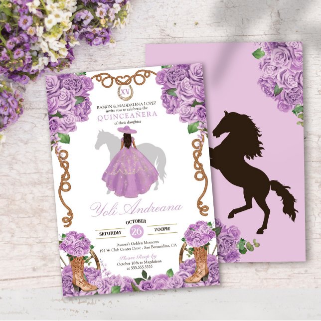 Invitación Lilac Purple Western Charro Vestidos Quinceanera (Subido por el creador)