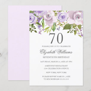 Invitación Lilac Púrpura Acuarela Floral 70 Cumpleaños