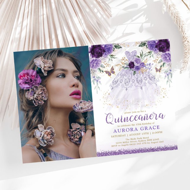 Invitación Lilac púrpura Quinceañera Princesa Vestido Maripos (Subido por el creador)